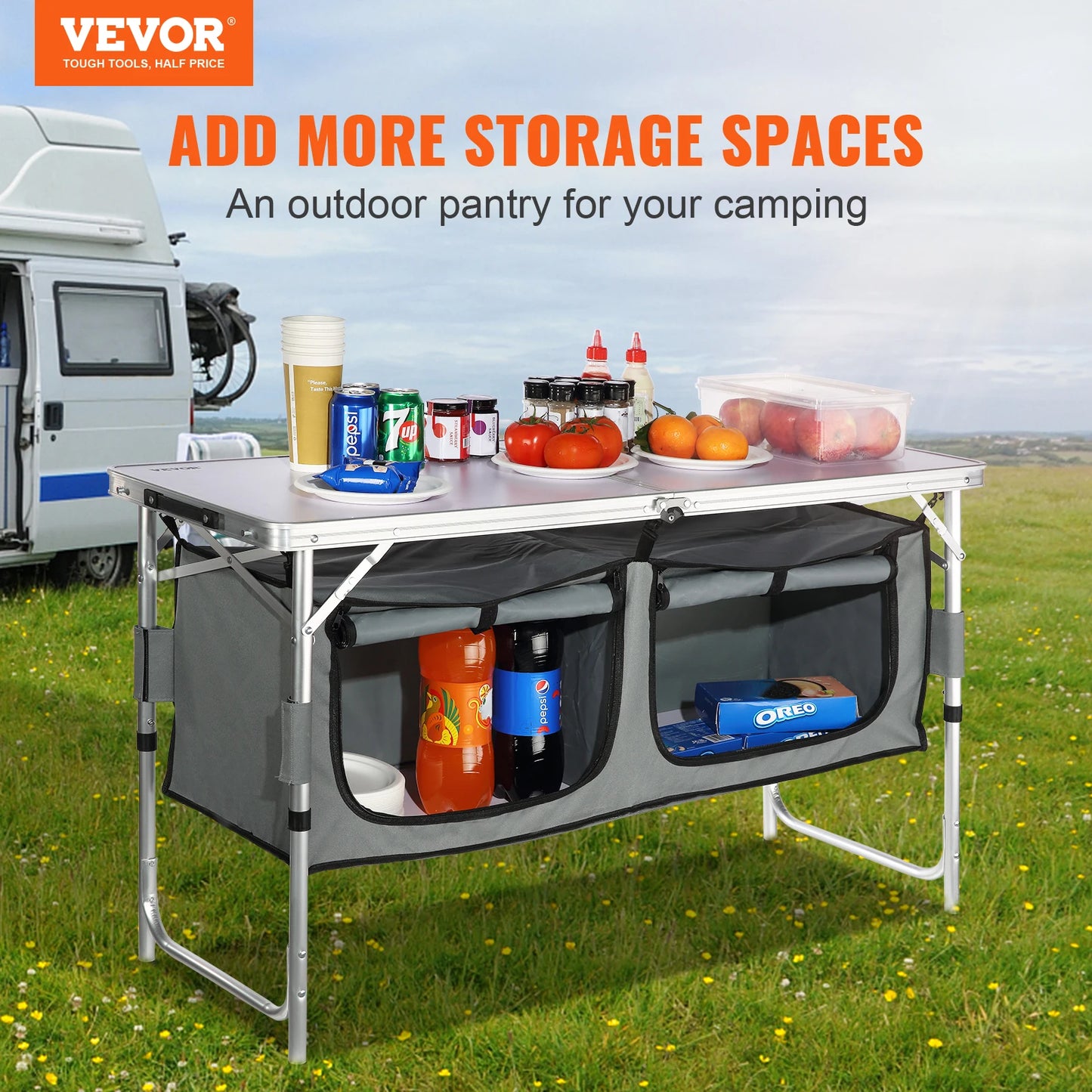 VEVOR Camping Kitchen Table Quick Set-up Folding MDF Camping Table for Outdoor Picnics BBQ RV Traveling - A to Z Outdoor Store