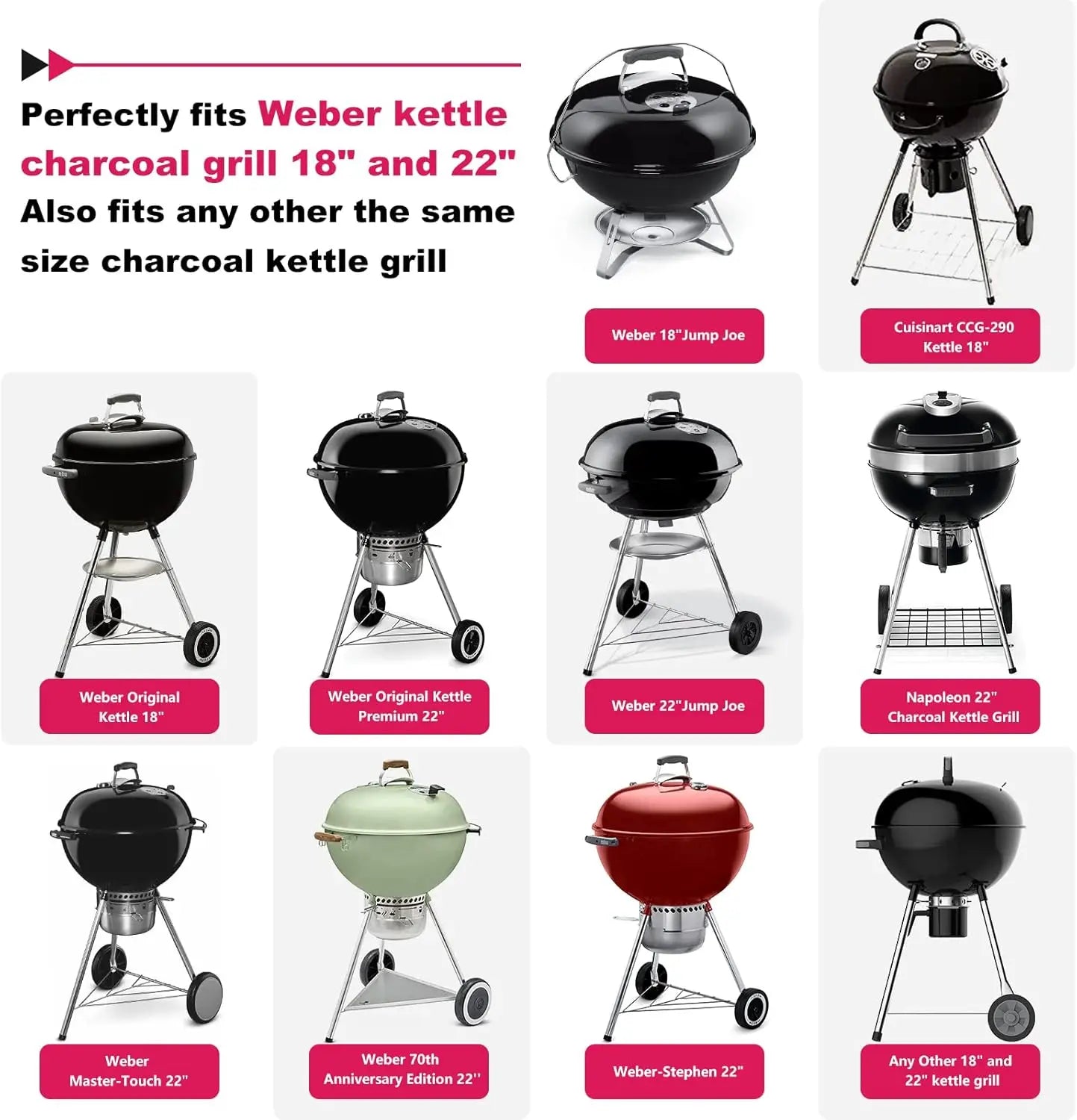Grill Table Stand Cart for Weber 22 Inch and 18 Inch Original Kettle Jumbo Joe and Master Touch Charcoal Grill Outdoor Prep Table Cooking Station - A to Z Outdoor Store
