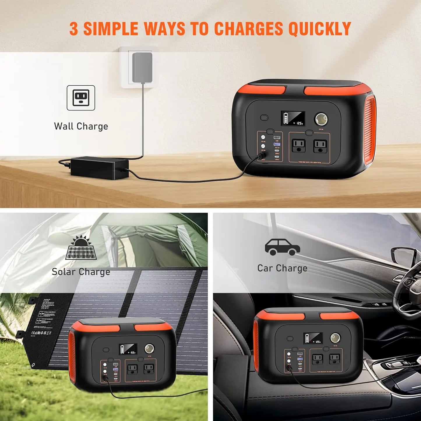 600W 300W 200W Portable Power Station 110V AC Outlets Solar Generator Energy Storage Power Bank for Camping Travel RV Home - A to Z Outdoor Store