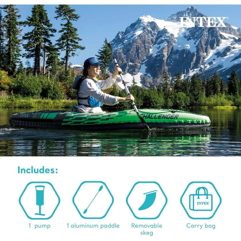 Intex Challenger Inflatable Kayak Series with Deluxe 86 Inch Paddles and High Output Pump Super Strong PVC - A to Z Outdoor Store