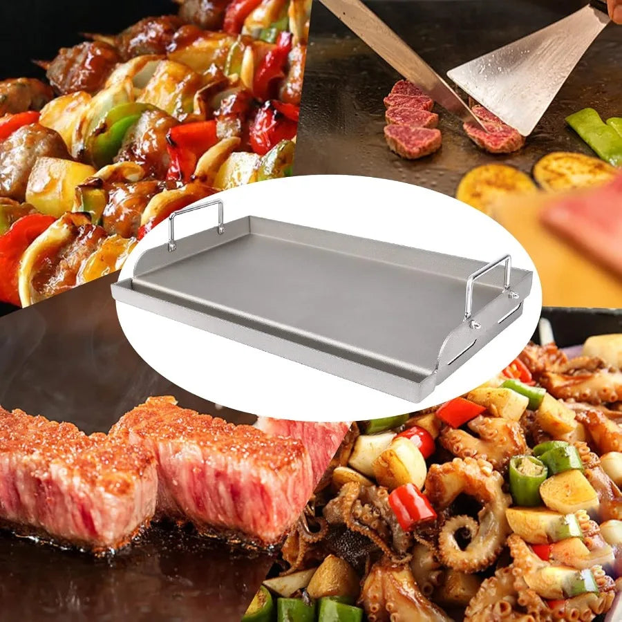 Cast Iron Griddle for Gas Grill Flat Top Griddle Insert 25 x 16 Cooking Plate Pan Teppanyaki for Charcoal Grill - A to Z Outdoor Store