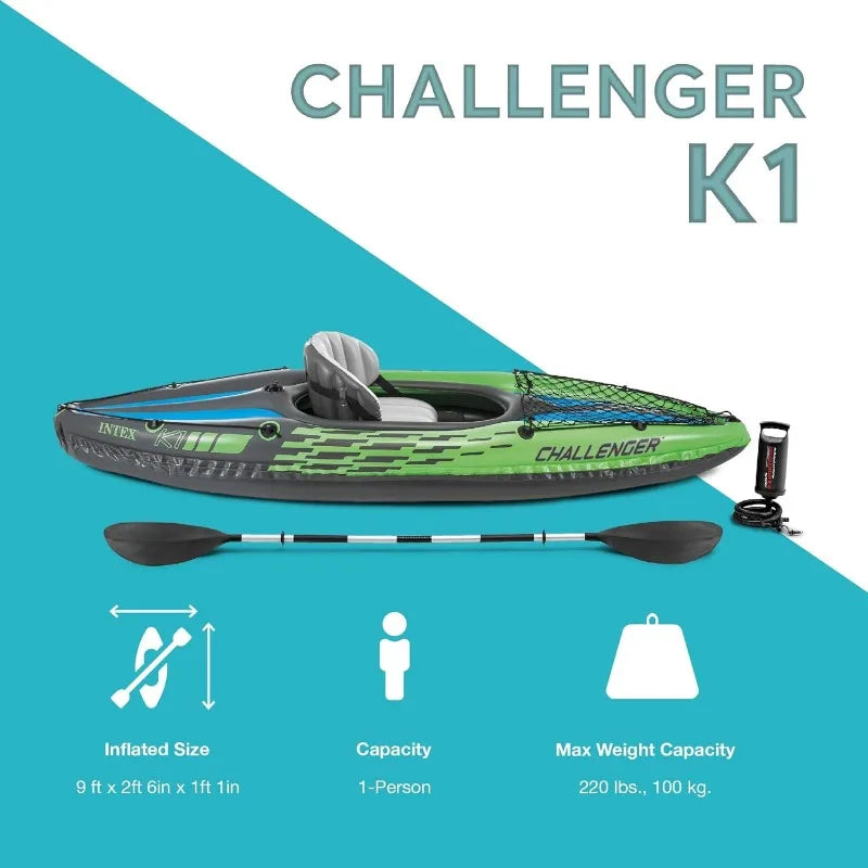 Intex Challenger Inflatable Kayak Series with Deluxe 86 Inch Paddles and High Output Pump Super Strong PVC - A to Z Outdoor Store