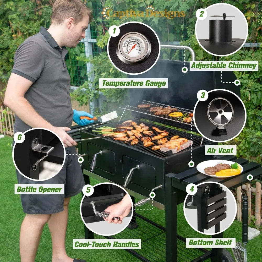 RBXC Charcoal BBQ Grill With Dual Charcoal Trays And Tables - A to Z Outdoor Store
