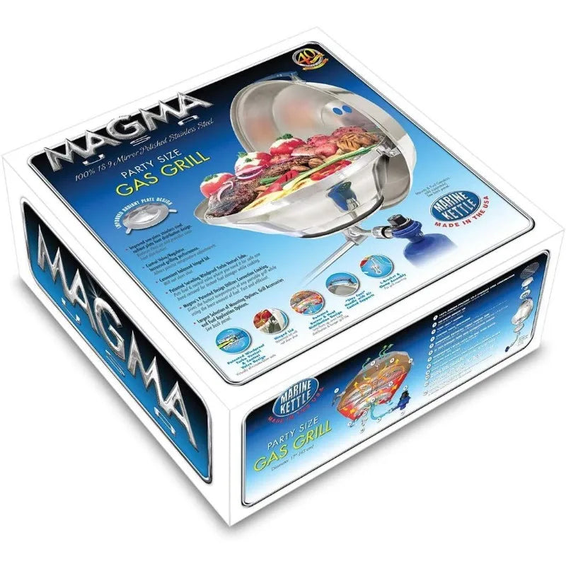 Magma Marine Kettle 3 Portable Gas Grill and Stove Stainless Steel BBQ with Electronic Ignition Wind Resistant Design - A to Z Outdoor Store