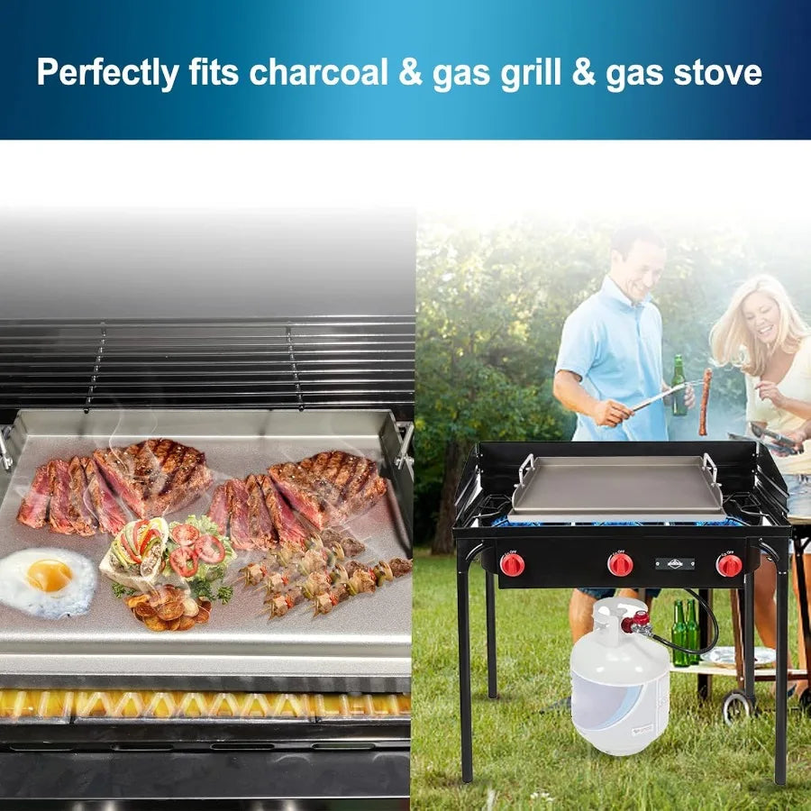 Cast Iron Griddle for Gas Grill Flat Top Griddle Insert 25 x 16 Cooking Plate Pan Teppanyaki for Charcoal Grill - A to Z Outdoor Store