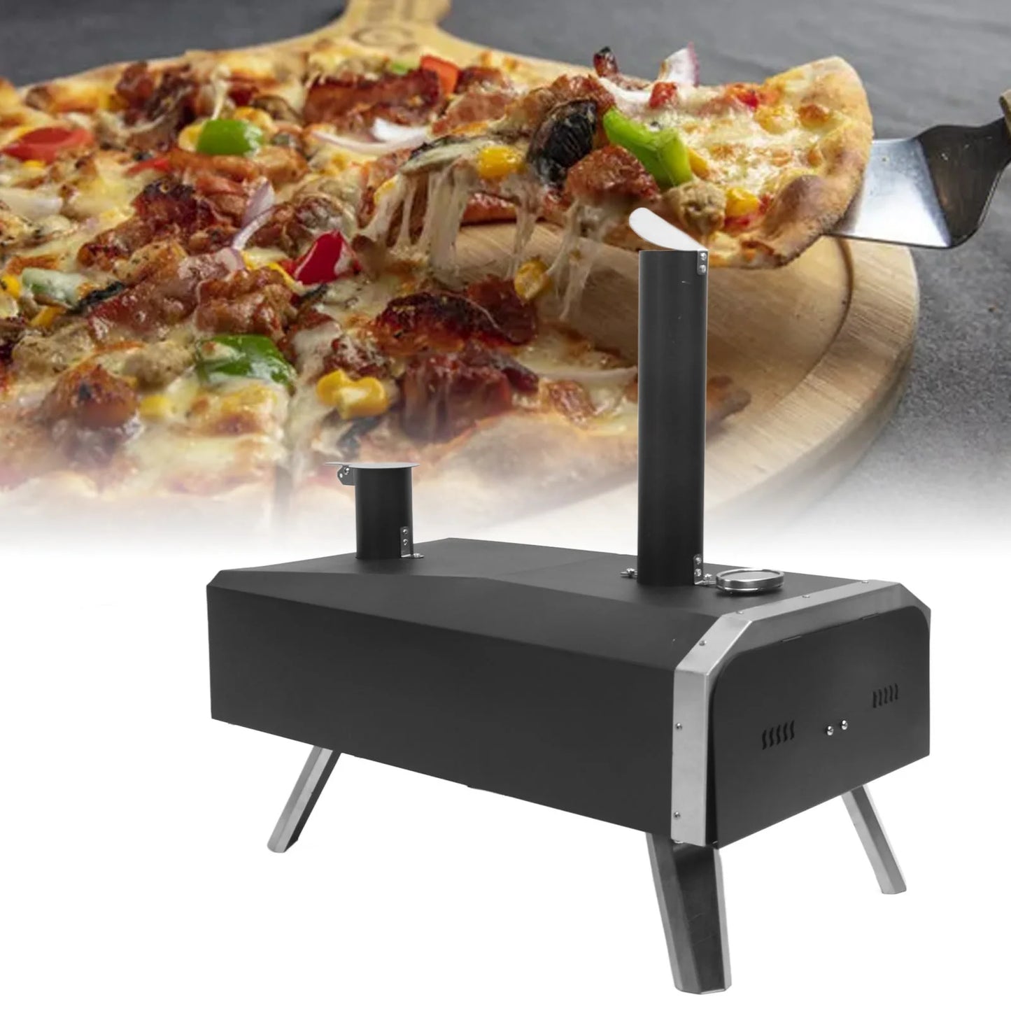 Outdoor Pizza Oven Wood Fired Maker Portable 12 Inch Stainless Steel Stove for Backyard - A to Z Outdoor Store