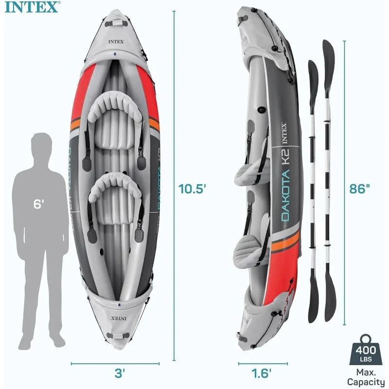 Intex Dakota K2 Inflatable Kayak Set for 2 People with 86 Inch Oars and Pump - A to Z Outdoor Store