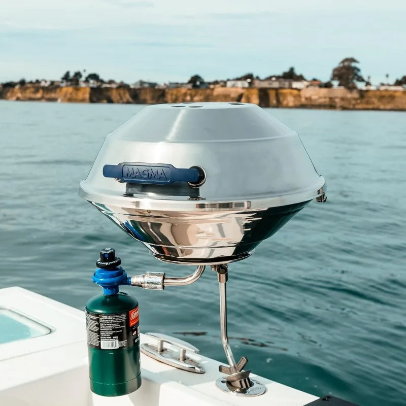 Magma Marine Kettle 3 Portable Gas Grill and Stove Stainless Steel BBQ with Electronic Ignition Wind Resistant Design - A to Z Outdoor Store