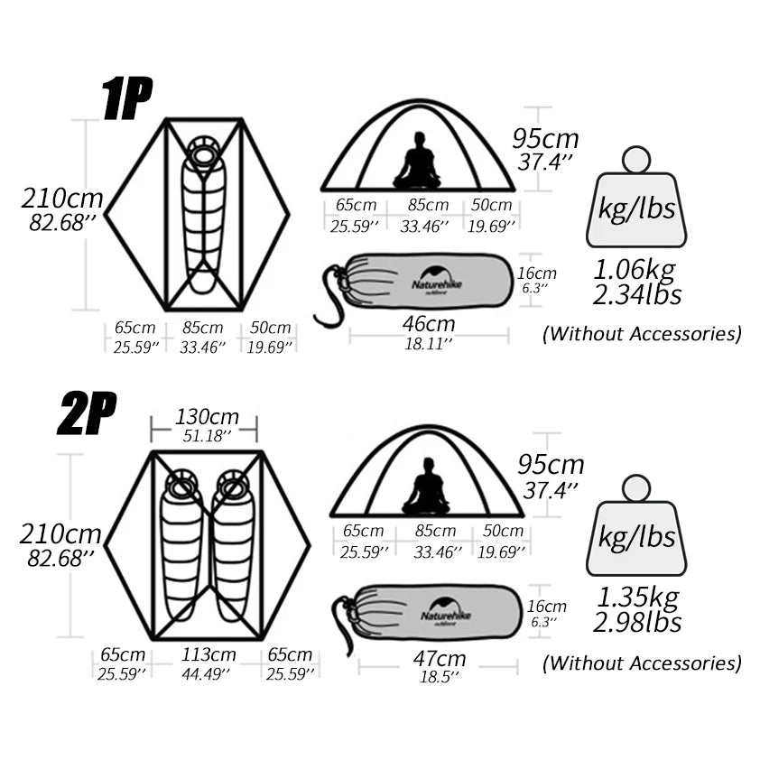 Naturehike VIK Ultralight Camping Tent for 1 Person and 2 Person Waterproof Portable Travel Tent - A to Z Outdoor Store