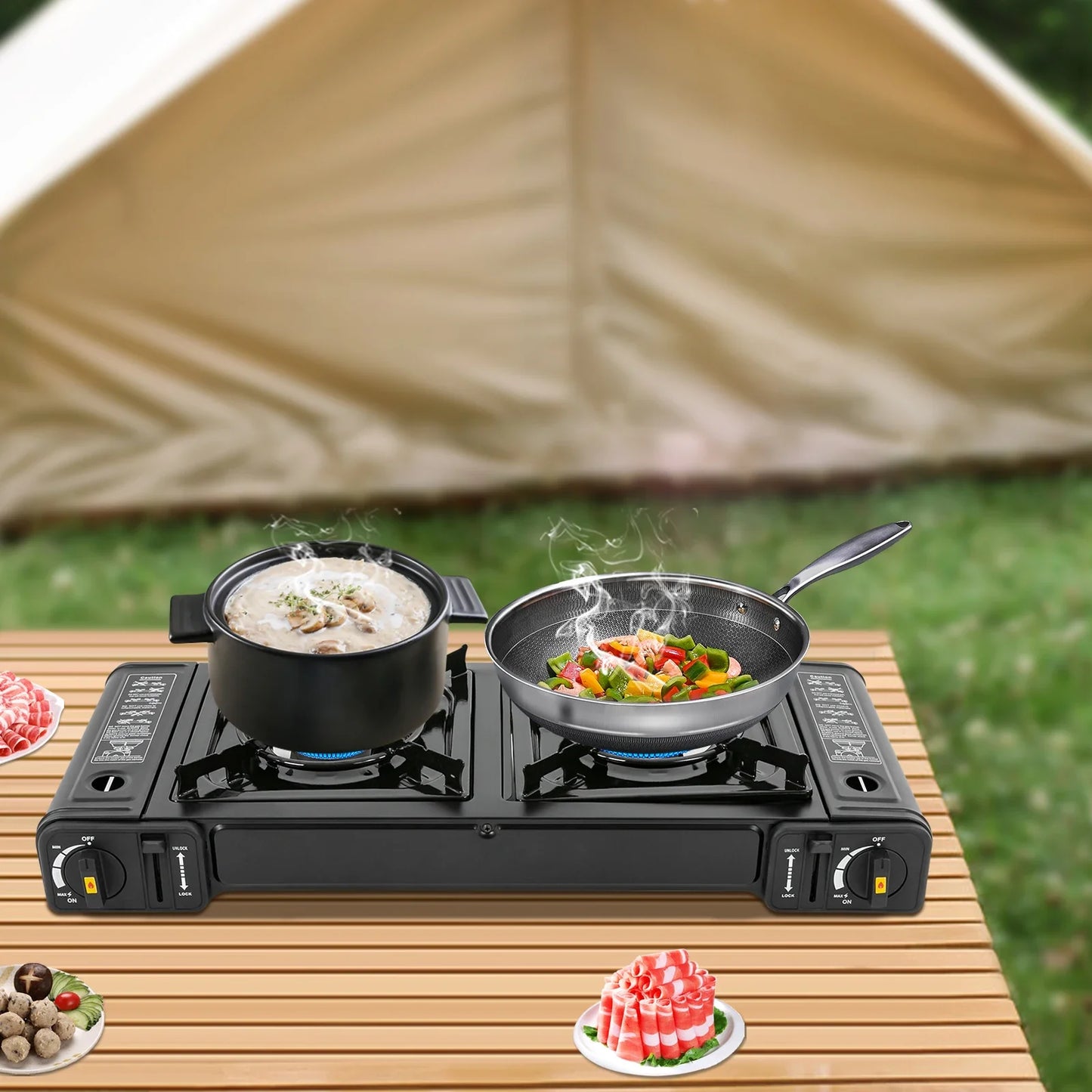 Portable Camping Stove With 2 Burners Butane And Carrying Case Adjustable Fire Power Auto Ignition For RV Travel Use - A to Z Outdoor Store