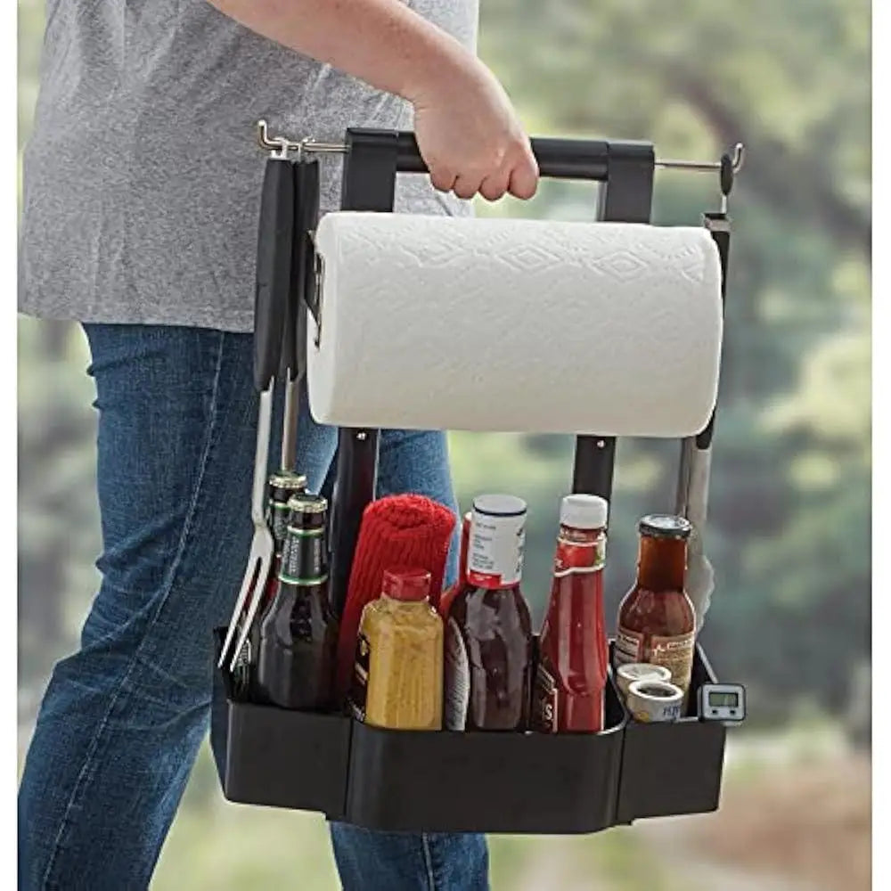 Adjustable BBQ Caddy with Hooks Portable Grilling Organizer for Tools Condiments and Paper Towels Perfect for Camping Picnic and Outdoor Cookouts - A to Z Outdoor Store