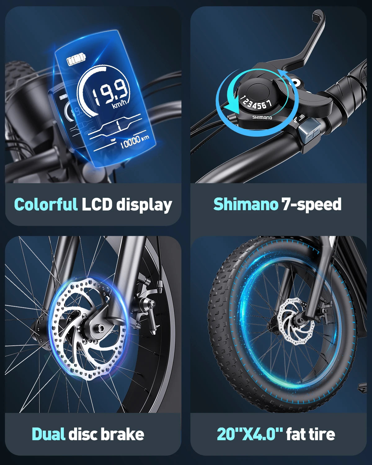 Electric Bike for Adults 3000W 1500W 32MPH 48V 23AH Max 75 Miles Electric Motorcycle 20 Inch Fat Tire Dirt Bike Shimano 7 Speed EBike - A to Z Outdoor Store