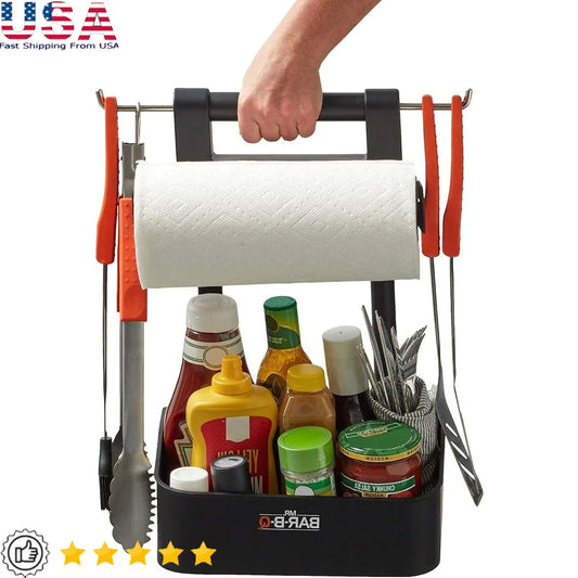 Adjustable BBQ Caddy with Hooks Portable Grilling Organizer for Tools Condiments and Paper Towels Perfect for Camping Picnic and Outdoor Cookouts - A to Z Outdoor Store