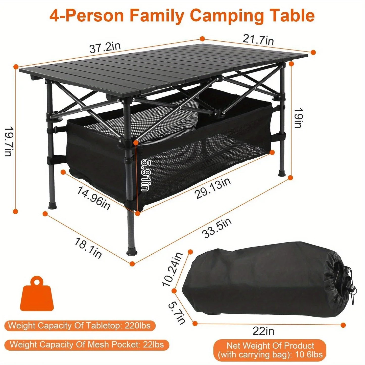 1PC Camping Table That Fold Up Lightweight Aluminum Roll Up Table with Easy Carrying Bag for Indoor Outdoor Backyard BBQ - A to Z Outdoor Store