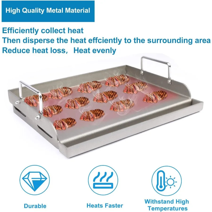 Cast Iron Griddle for Gas Grill Flat Top Griddle Insert 25 x 16 Cooking Plate Pan Teppanyaki for Charcoal Grill - A to Z Outdoor Store