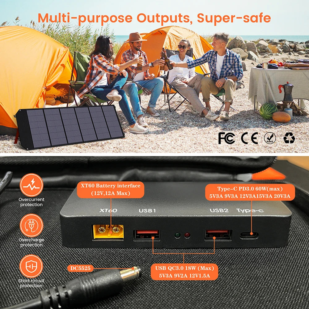 CTOLITY Foldable 200W Solar Panel 18V USB Type-C XT60 Portable High Efficiency Solar Charging Panel for Camping - A to Z Outdoor Store