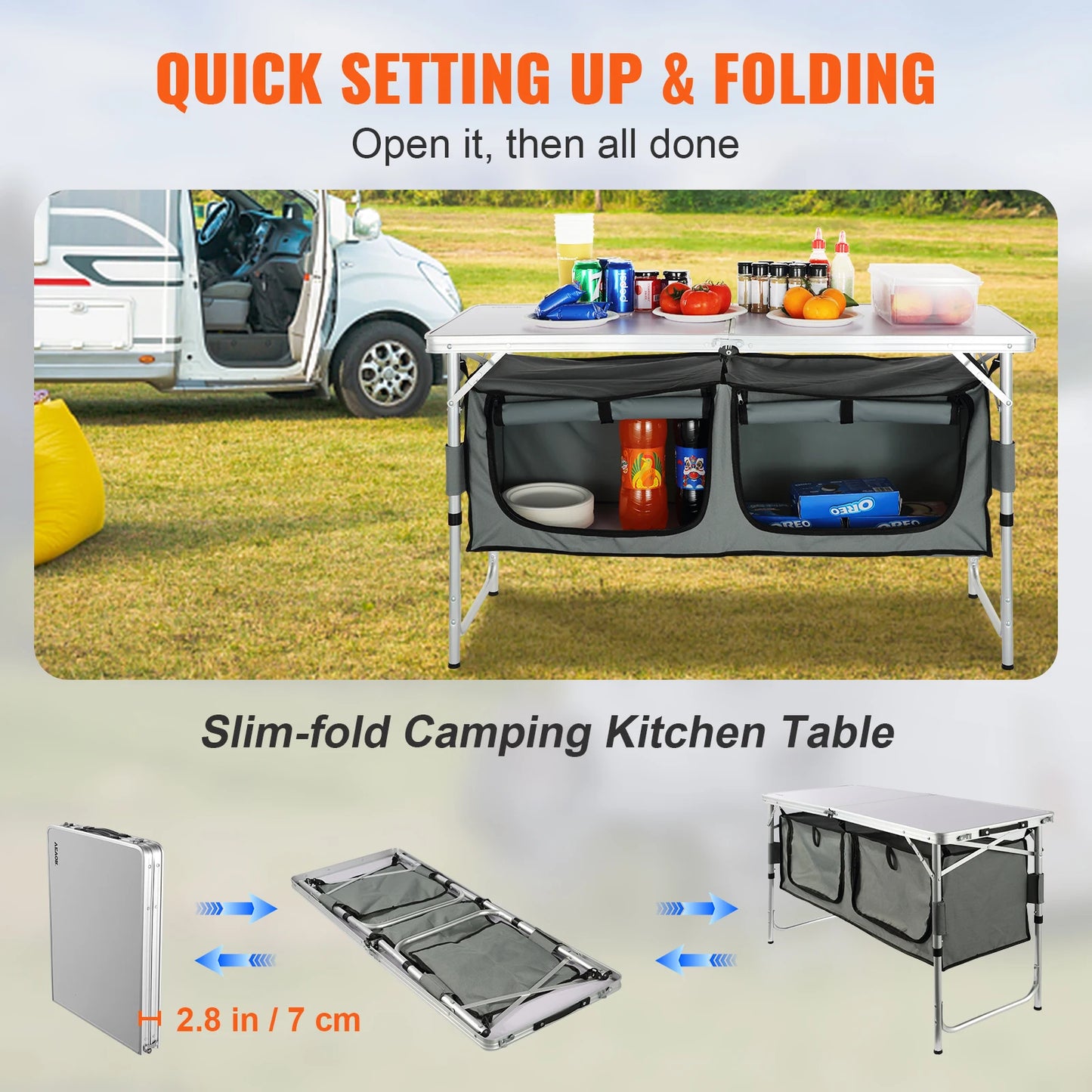 VEVOR Camping Kitchen Table Quick Set-up Folding MDF Camping Table for Outdoor Picnics BBQ RV Traveling - A to Z Outdoor Store