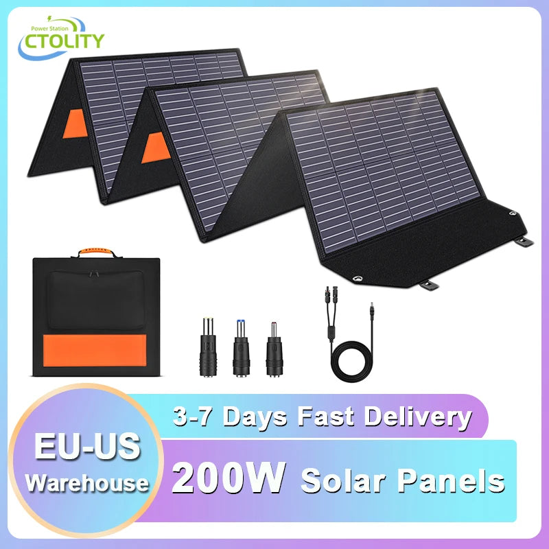 CTOLITY Foldable 200W Solar Panel 18V USB Type-C XT60 Portable High Efficiency Solar Charging Panel for Camping - A to Z Outdoor Store