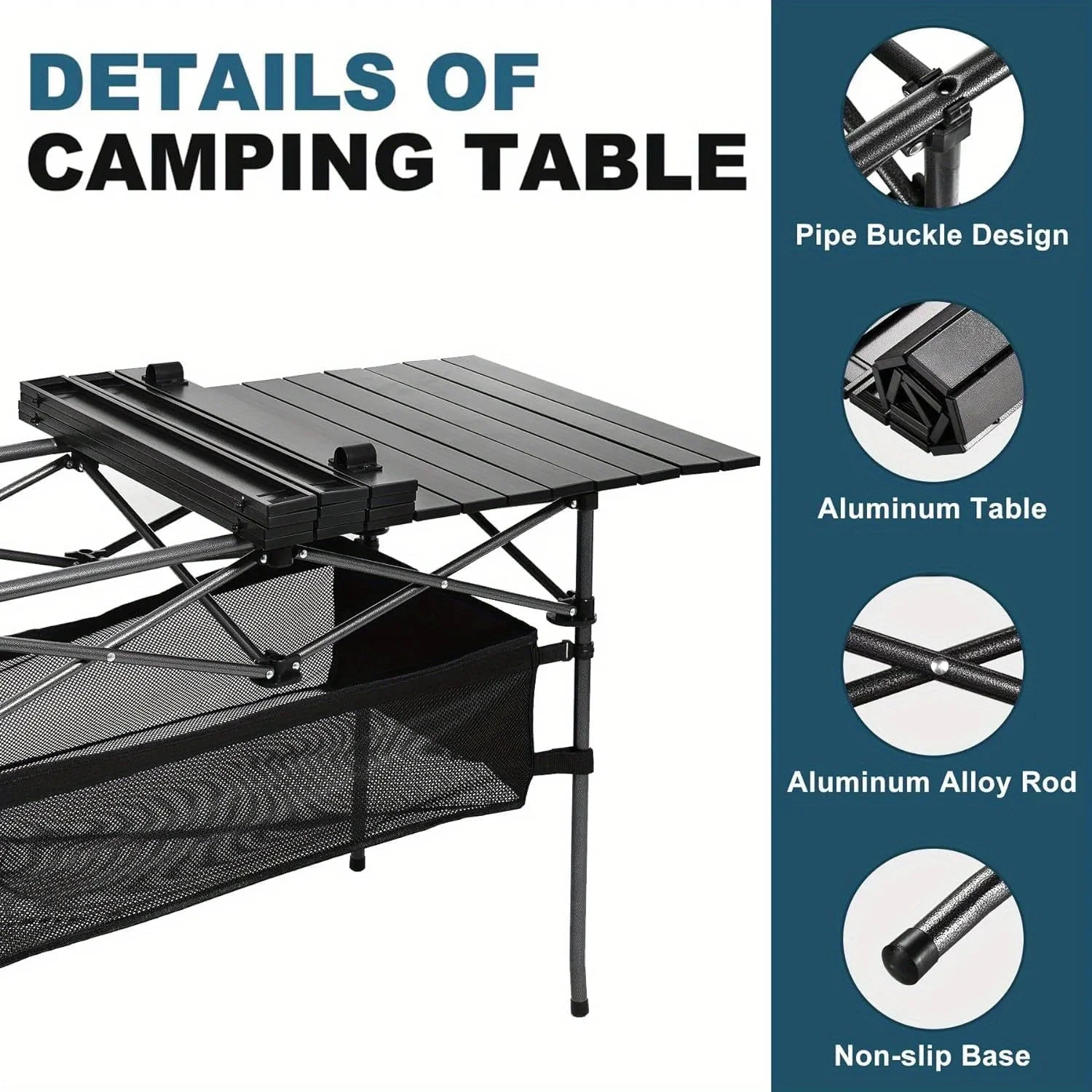 1PC Camping Table That Fold Up Lightweight Aluminum Roll Up Table with Easy Carrying Bag for Indoor Outdoor Backyard BBQ - A to Z Outdoor Store