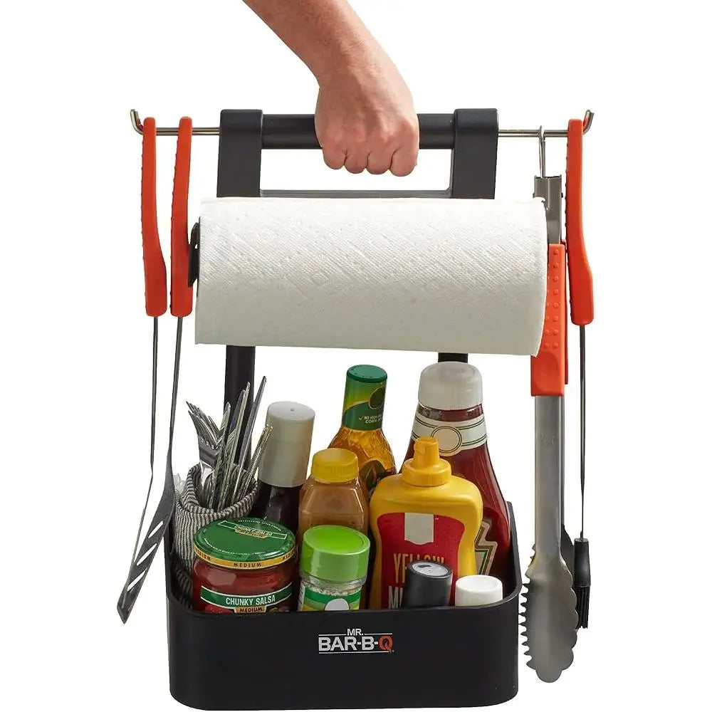 Adjustable BBQ Caddy with Hooks Portable Grilling Organizer for Tools Condiments and Paper Towels Perfect for Camping Picnic and Outdoor Cookouts - A to Z Outdoor Store
