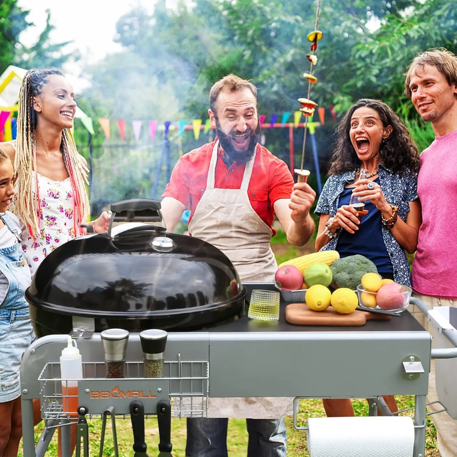 Grill Table Stand Cart for Weber 22 Inch and 18 Inch Original Kettle Jumbo Joe and Master Touch Charcoal Grill Outdoor Prep Table Cooking Station - A to Z Outdoor Store