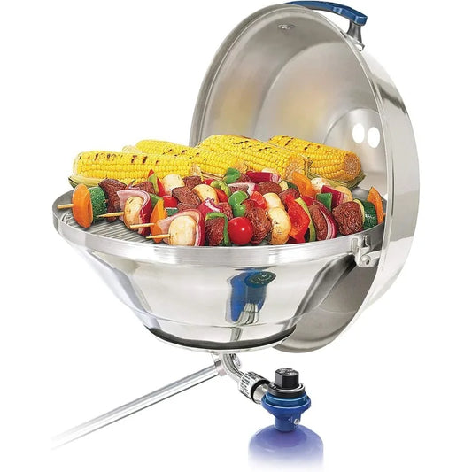 Magma Marine Kettle 3 Portable Gas Grill and Stove Stainless Steel BBQ with Electronic Ignition Wind Resistant Design - A to Z Outdoor Store