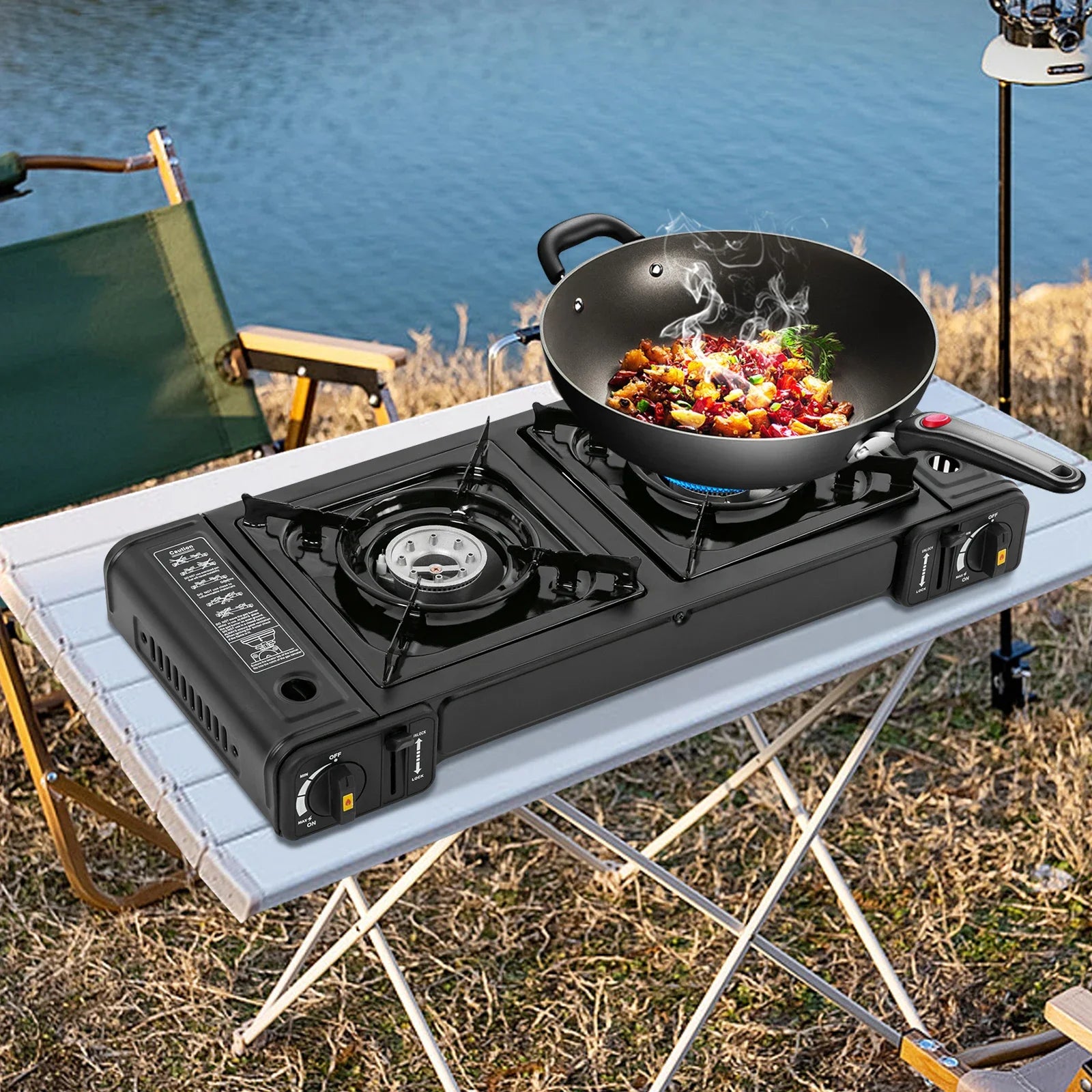 Portable Camping Stove With 2 Burners Butane And Carrying Case Adjustable Fire Power Auto Ignition For RV Travel Use - A to Z Outdoor Store