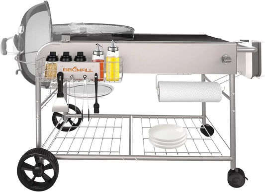 Grill Table Stand Cart for Weber 22 Inch and 18 Inch Original Kettle Jumbo Joe and Master Touch Charcoal Grill Outdoor Prep Table Cooking Station - A to Z Outdoor Store