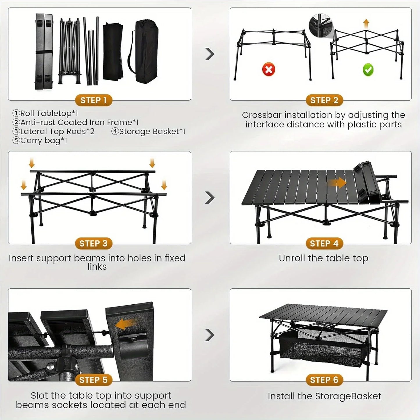 1PC Camping Table That Fold Up Lightweight Aluminum Roll Up Table with Easy Carrying Bag for Indoor Outdoor Backyard BBQ - A to Z Outdoor Store