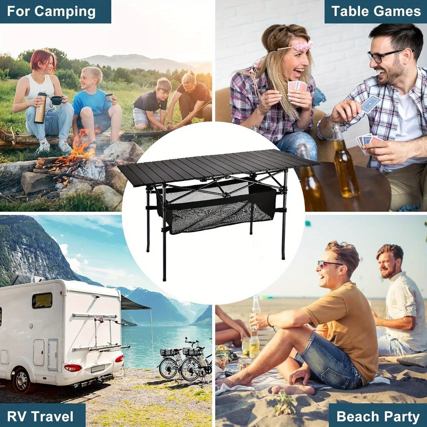 1PC Camping Table That Fold Up Lightweight Aluminum Roll Up Table with Easy Carrying Bag for Indoor Outdoor Backyard BBQ - A to Z Outdoor Store
