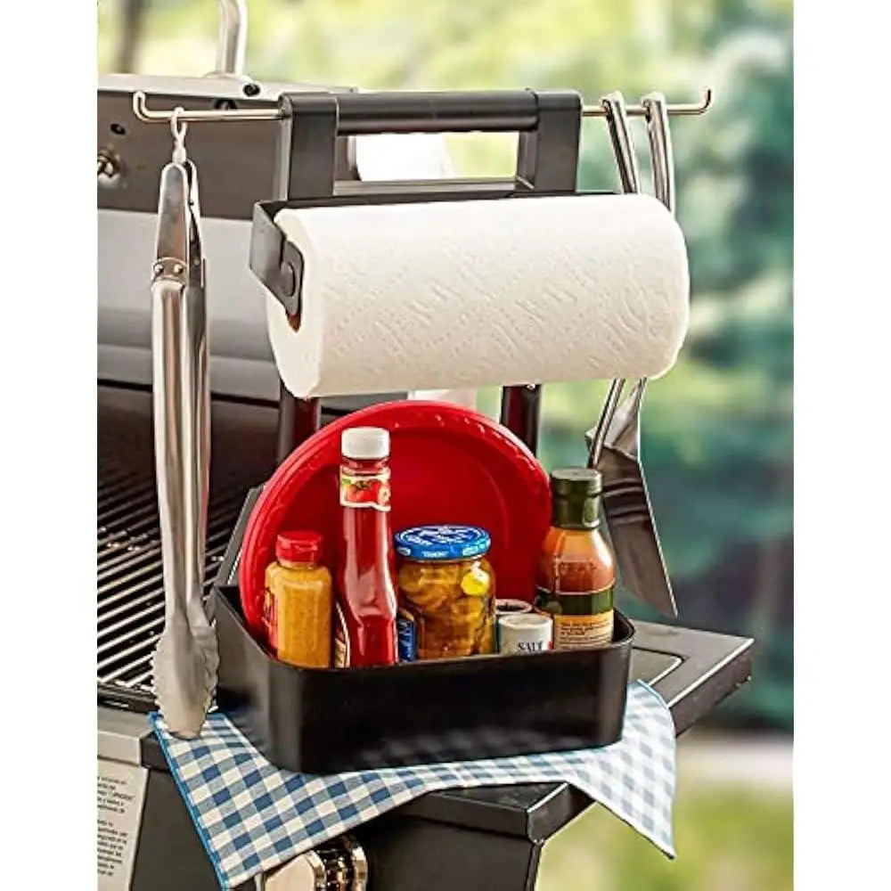 Adjustable BBQ Caddy with Hooks Portable Grilling Organizer for Tools Condiments and Paper Towels Perfect for Camping Picnic and Outdoor Cookouts - A to Z Outdoor Store